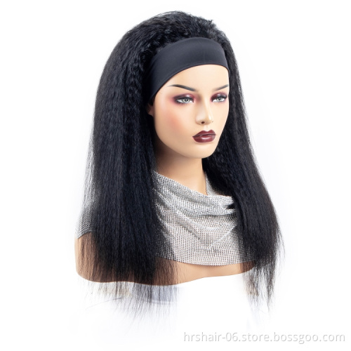 Year end Promotion 200% density kinky straight yaki headband wig Wholesale price 100% human hair India hair wig for black woman